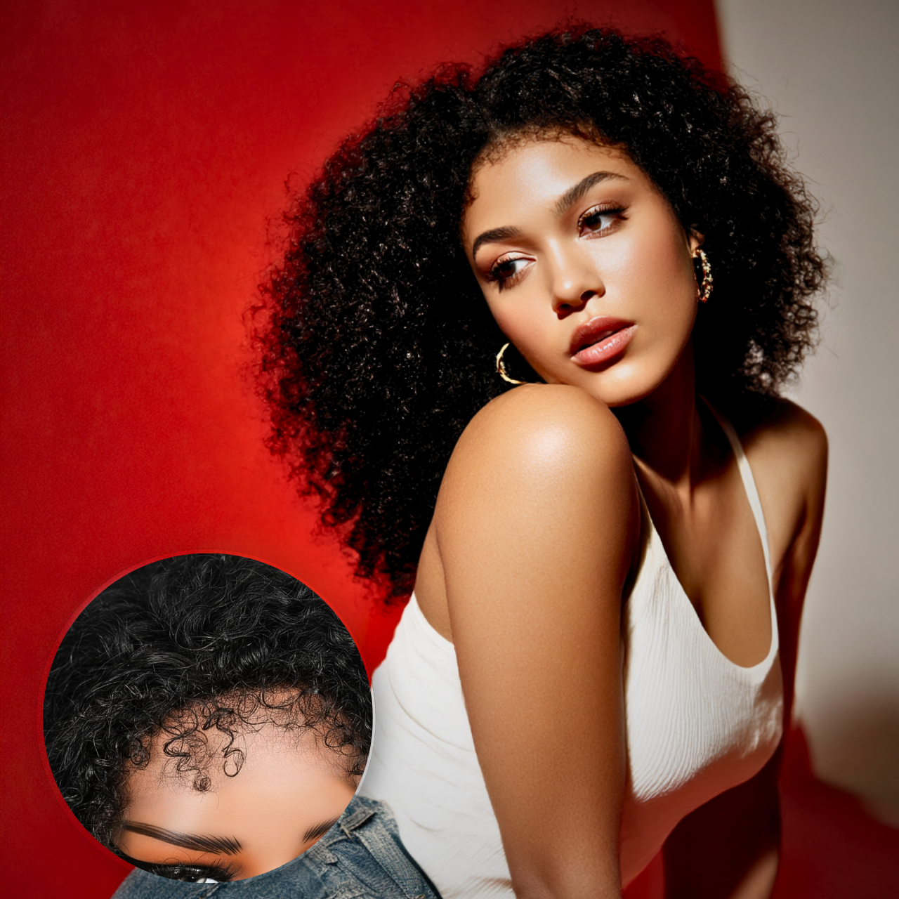 Kinky curly half wig human hair natural black product detail