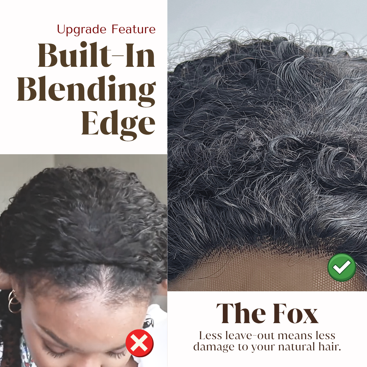 Seamless blending edges detail on kinky curly half wig
