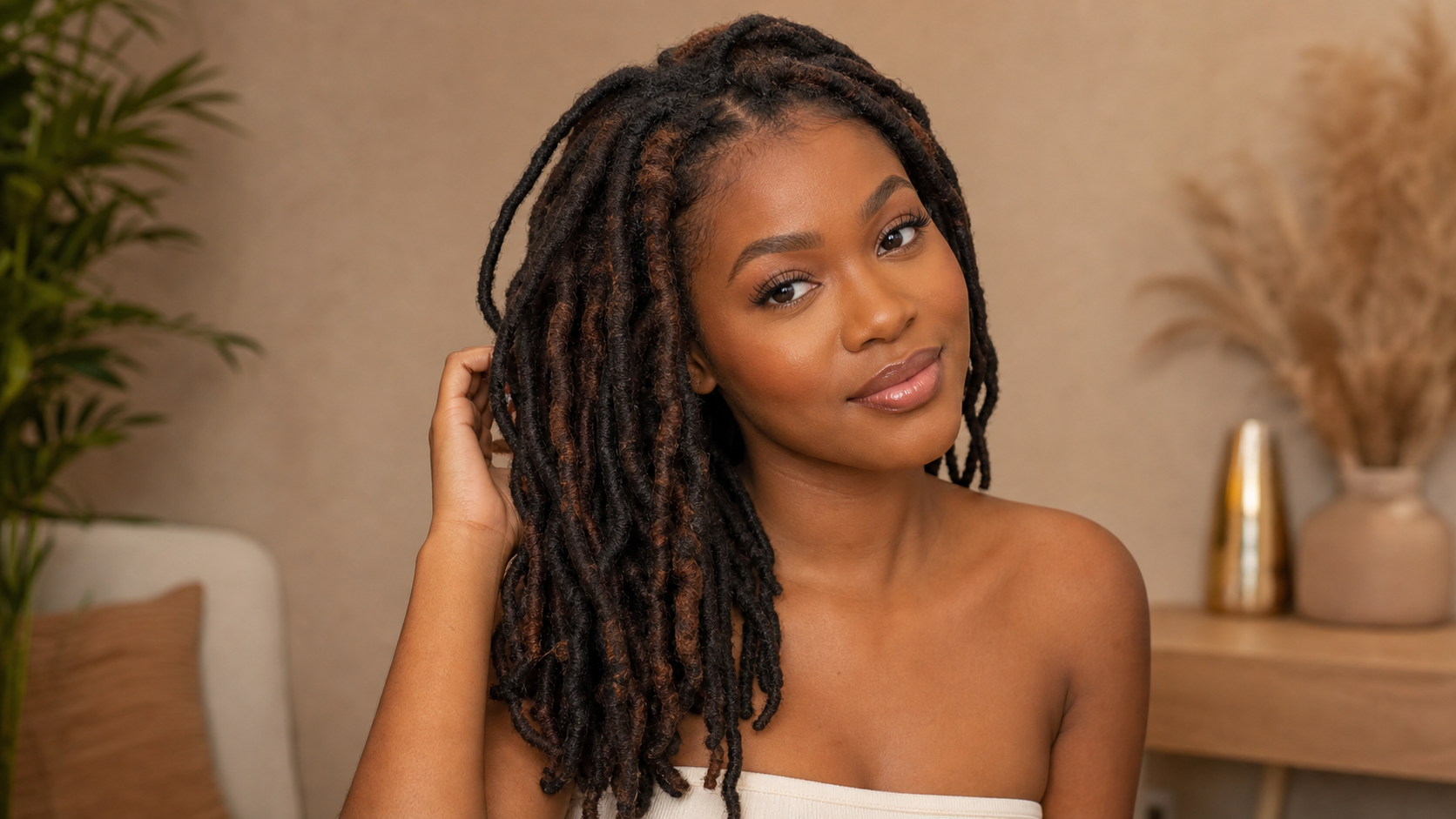 Loc extensions styled with afro kinky bulk hair and natural textured roots