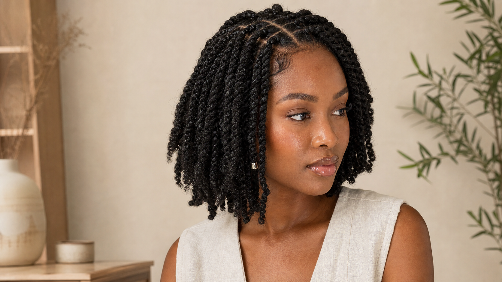 Mini twists created with afro kinky bulk human hair for natural 4C protective styling