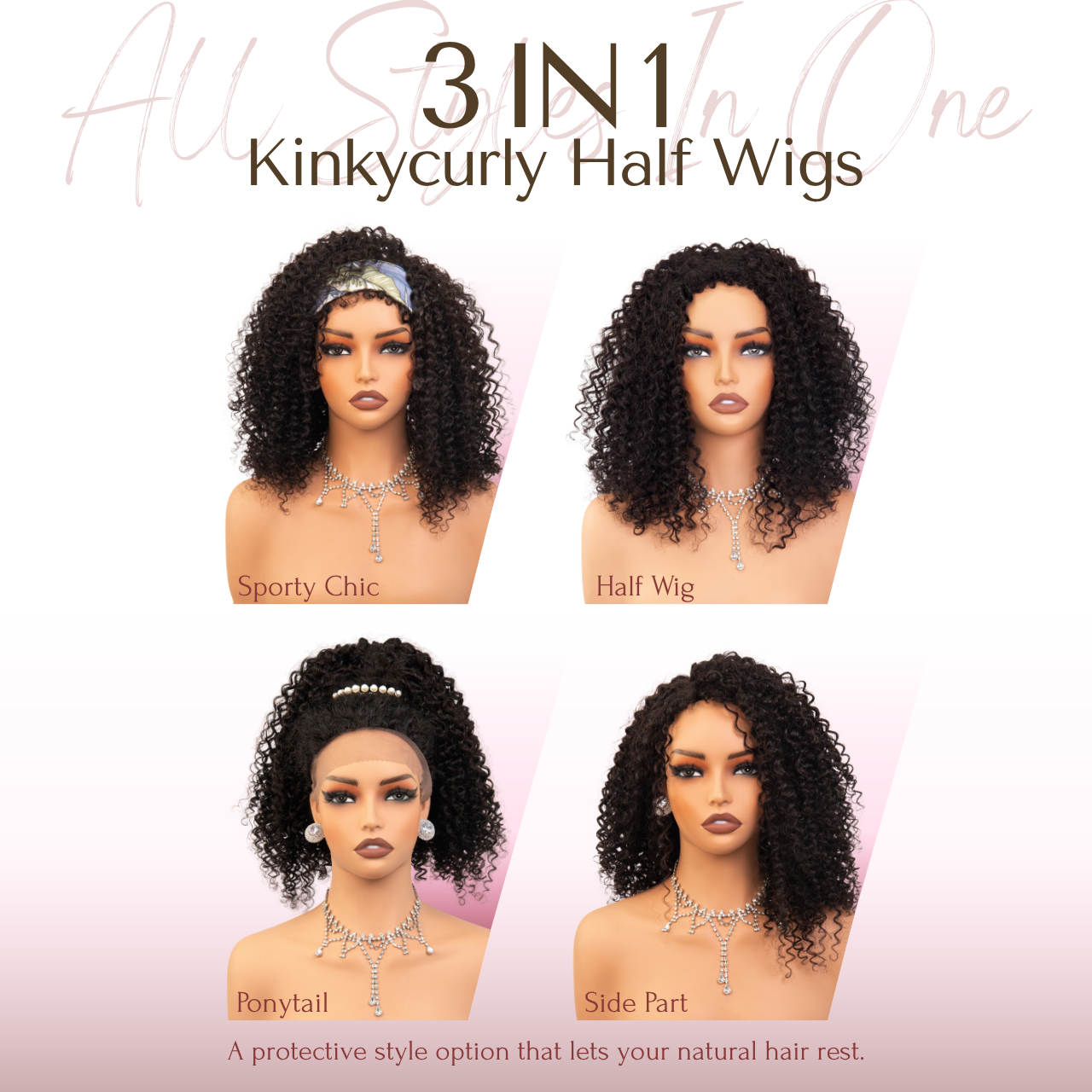 Kinky curly half wig protective style for natural hair
